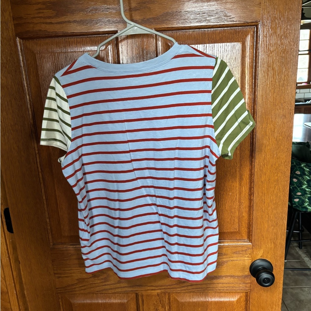 Madewell Short Sleeve Stripe Tee in Light Blue, Red & Olive - Picture 3 of 3